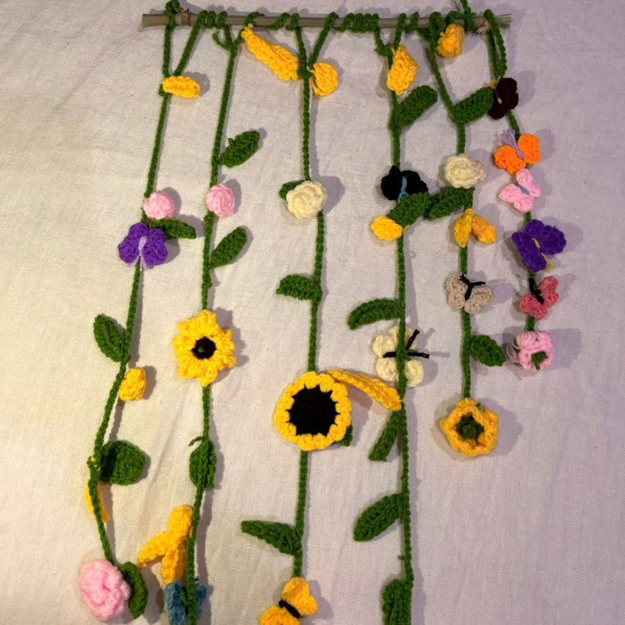 Spring crochet wall-hanging decor